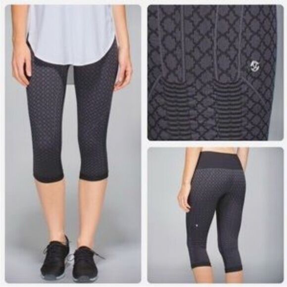 LULULEMON | In the Flow Seamless Crop Leggings Gray & Black Print Women’s Size 4 - Picture 1 of 10